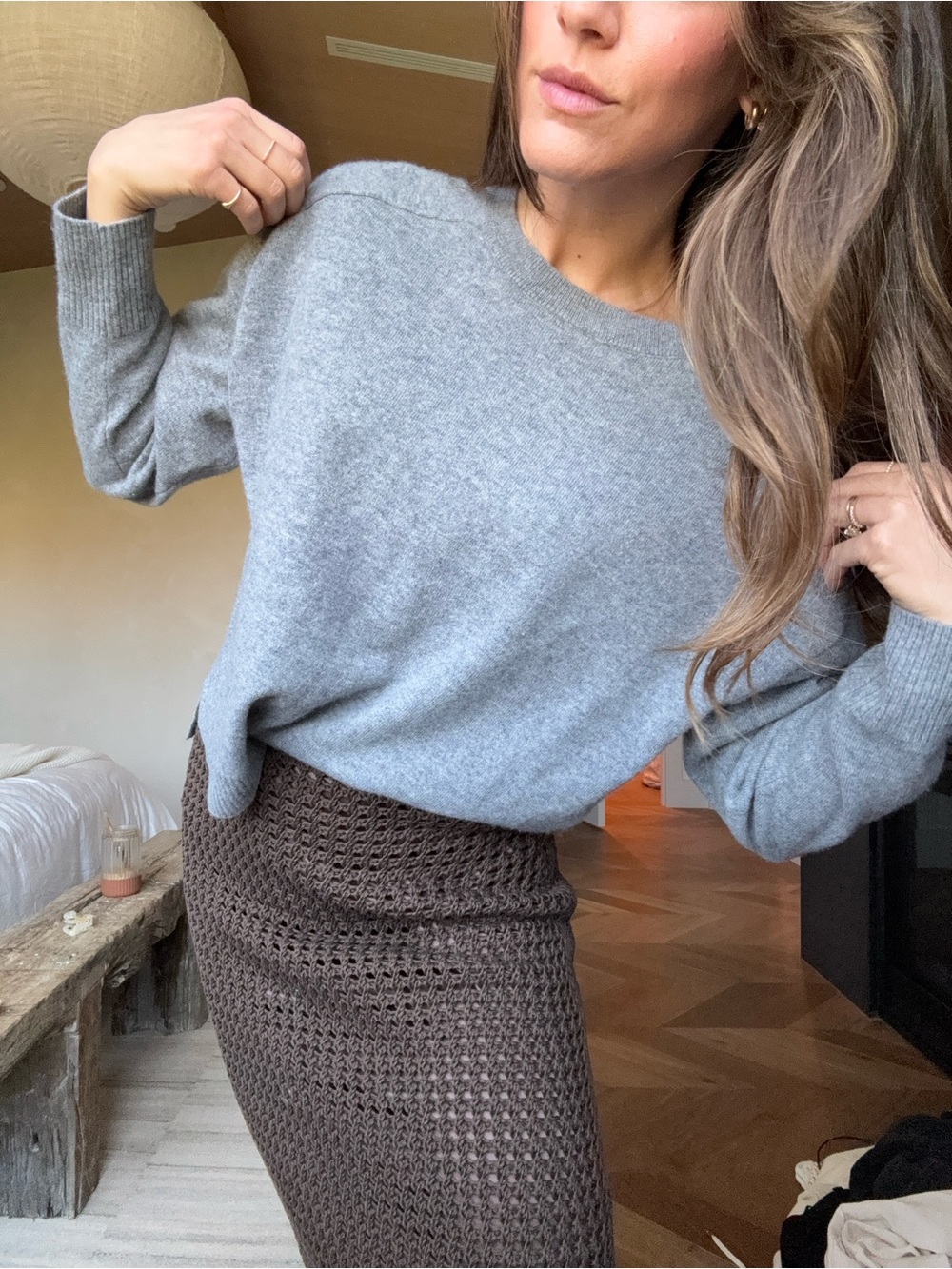 DESIGN365 Fine Cashmere Gray Crewneck Sweater